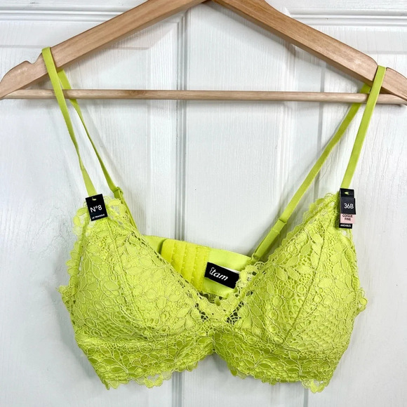 Etam Women's Green Lace Bralette 36B Wireless Adjustable Straps Celery Juice - Picture 2 of 10